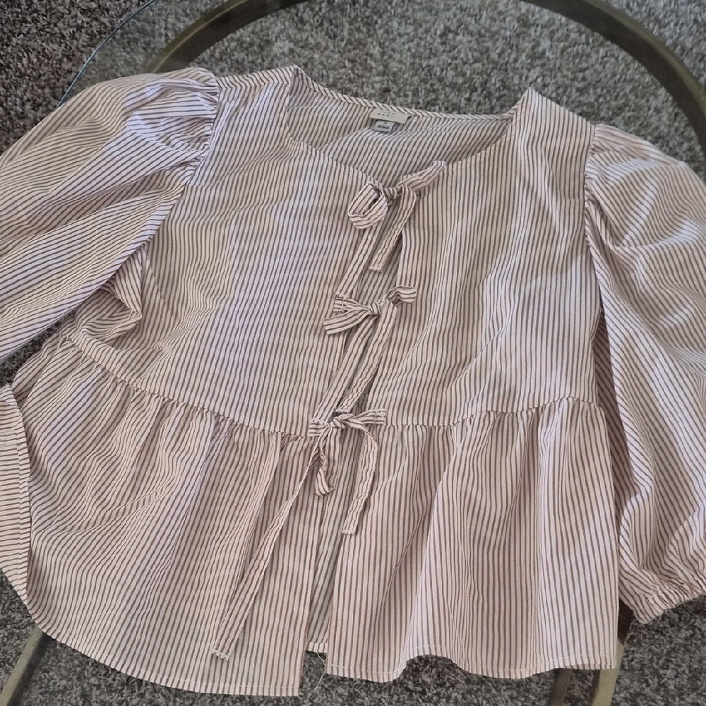 A New Day Tan and White Striped Top